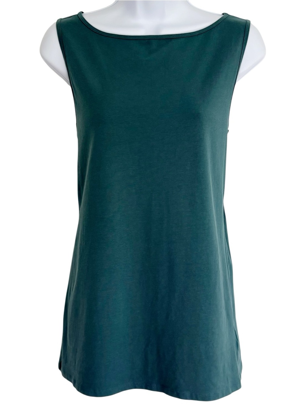 DULUTH TRADING CO No Yank Boatneck Tank Top Teal Green Cotton Large